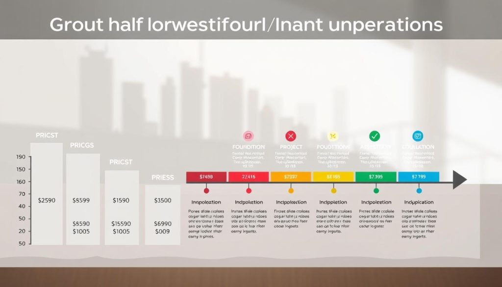 A visually engaging infographic depicting timelines and costs associated with grout injection foundations. In the foreground, a detailed bar graph representing various pricing tiers, showcasing clear, concise figures. In the middle ground, a stylized timeline illustrating project phases, from initial assessment to completion, using distinct color coding for each phase. The background features a subtle outline of Sydney's skyline, hinting at the local context. Soft, natural lighting creates a professional ambiance, while the image is captured from a slightly elevated angle for depth. Overall, the mood is informative and accessible, designed to convey clarity and trustworthiness in the context of foundation work. A visually engaging infographic depicting timelines and costs associated with grout injection foundations. In the foreground, a detailed bar graph representing various pricing tiers, showcasing clear, concise figures. In the middle ground, a stylized timeline illustrating project phases, from initial assessment to completion, using distinct color coding for each phase. The background features a subtle outline of Sydney's skyline, hinting at the local context. Soft, natural lighting creates a professional ambiance, while the image is captured from a slightly elevated angle for depth. Overall, the mood is informative and accessible, designed to convey clarity and trustworthiness in the context of foundation work.